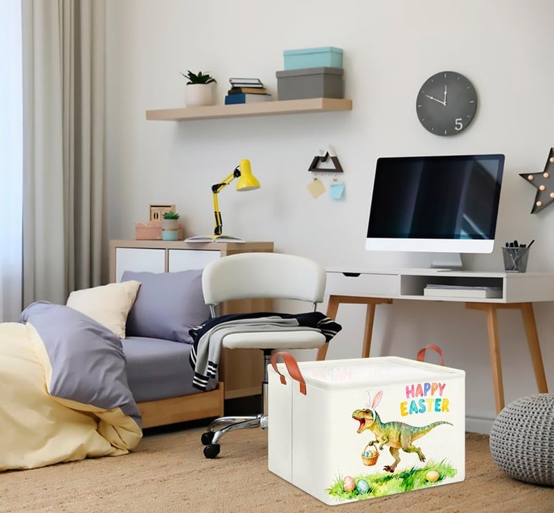 CLOCOR Rectangular Dinosaur Easter Basket Empty, Blue Gift Basket with Handles,Toys Storage Bin,Baby Room Decor(Dinosaur) - Image 3